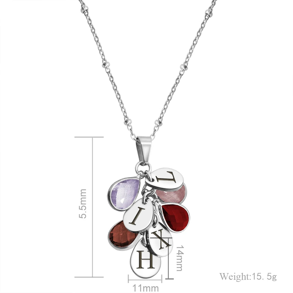 Initial waterdrop pendant  with Birthstone