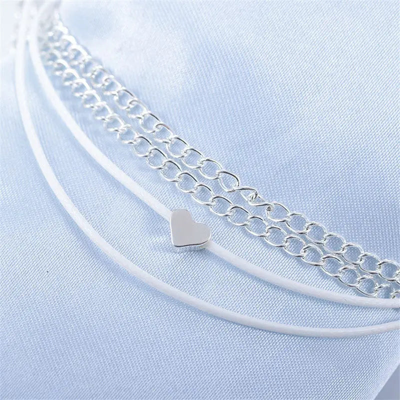 Silver Color Heart Anklets