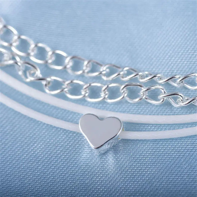 Silver Color Heart Anklets