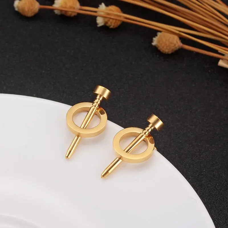 Nail Stud Earrings Gold Color