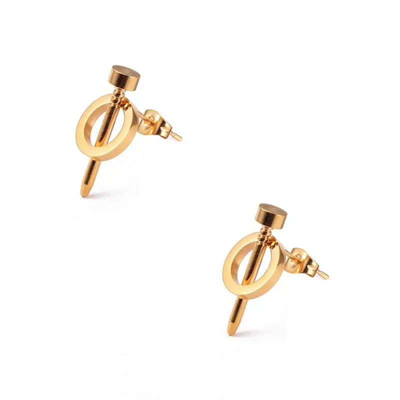 Nail Stud Earrings Gold Color