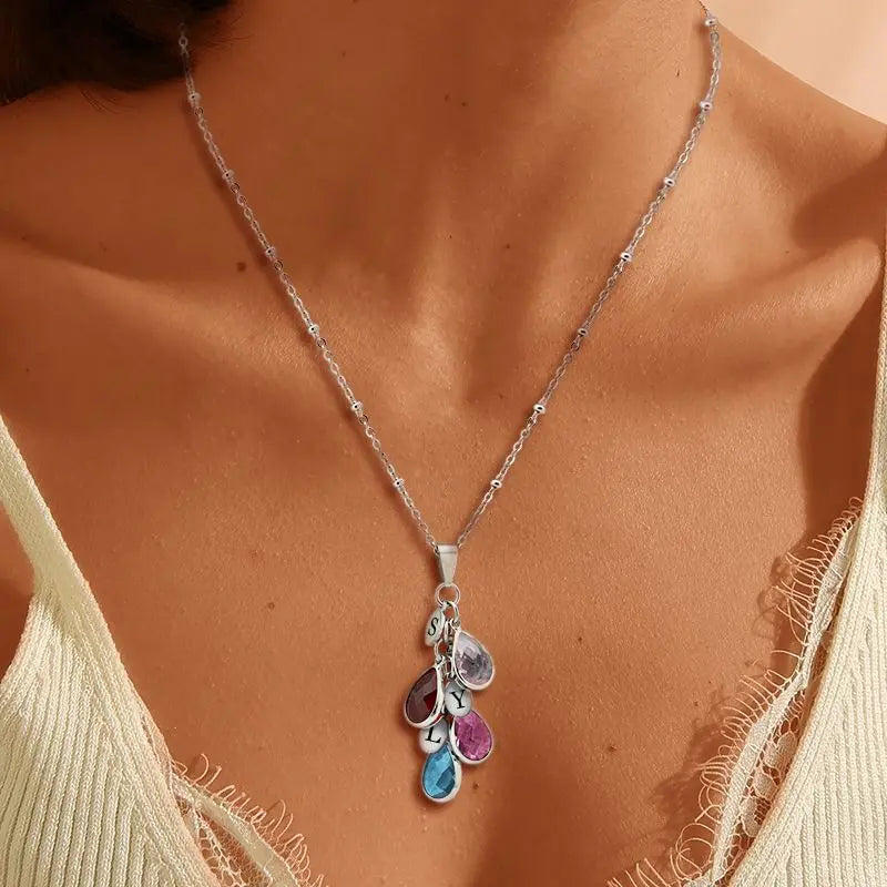 Initial waterdrop pendant  with Birthstone