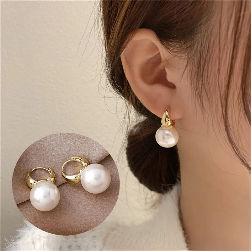 Cute Pearl Studs Hoop Earrings