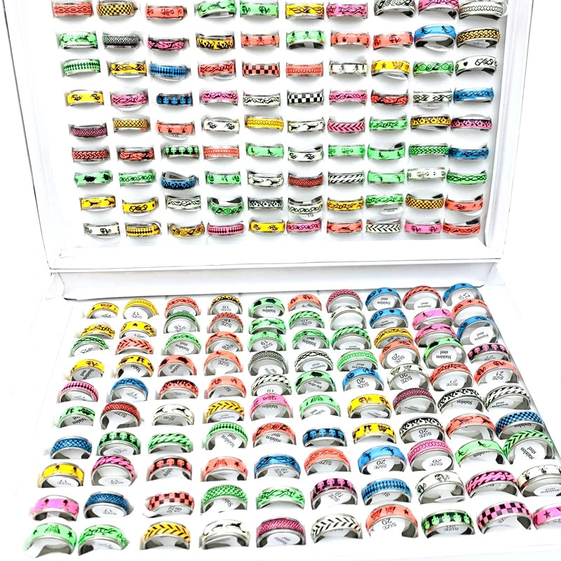20pcs Luminous Stainless Steel Stickers Rings Fashion Jewelry For Men and Women Glow in The Dark