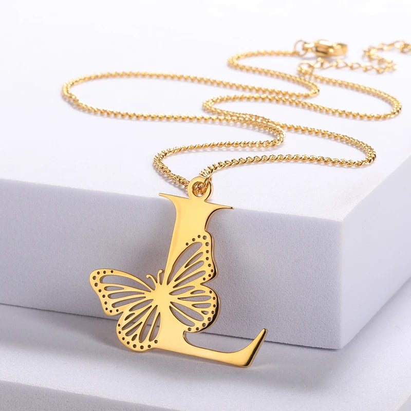 Dainty Big Butterfly Letters Necklaces