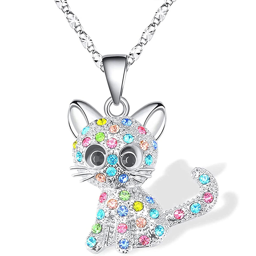 Colorful Cat Pendant Necklace