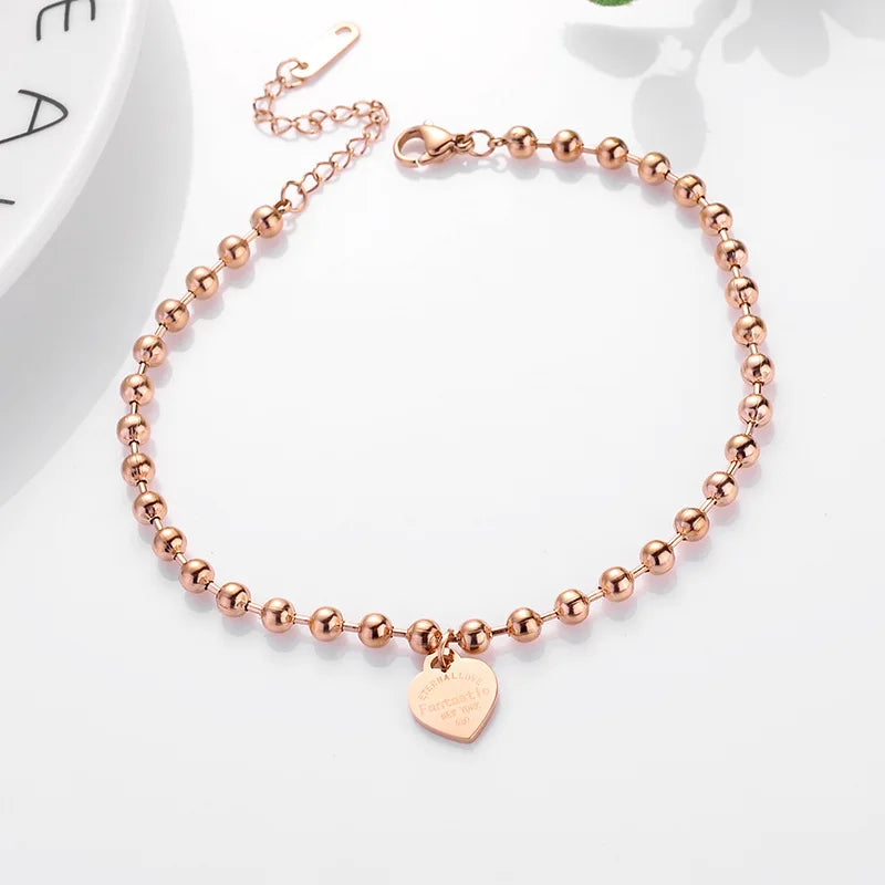 Round Beads Heart-shaped Anklets