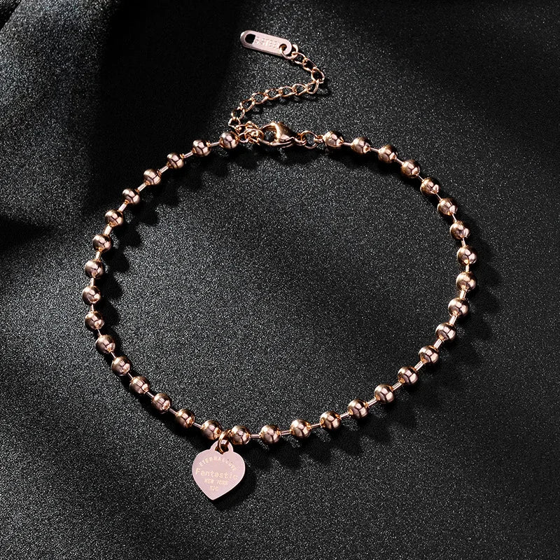 Round Beads Heart-shaped Anklets