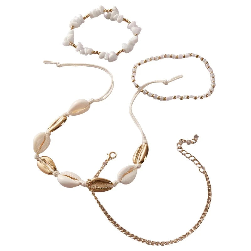 Crushed Stone Shell Charm Anklets