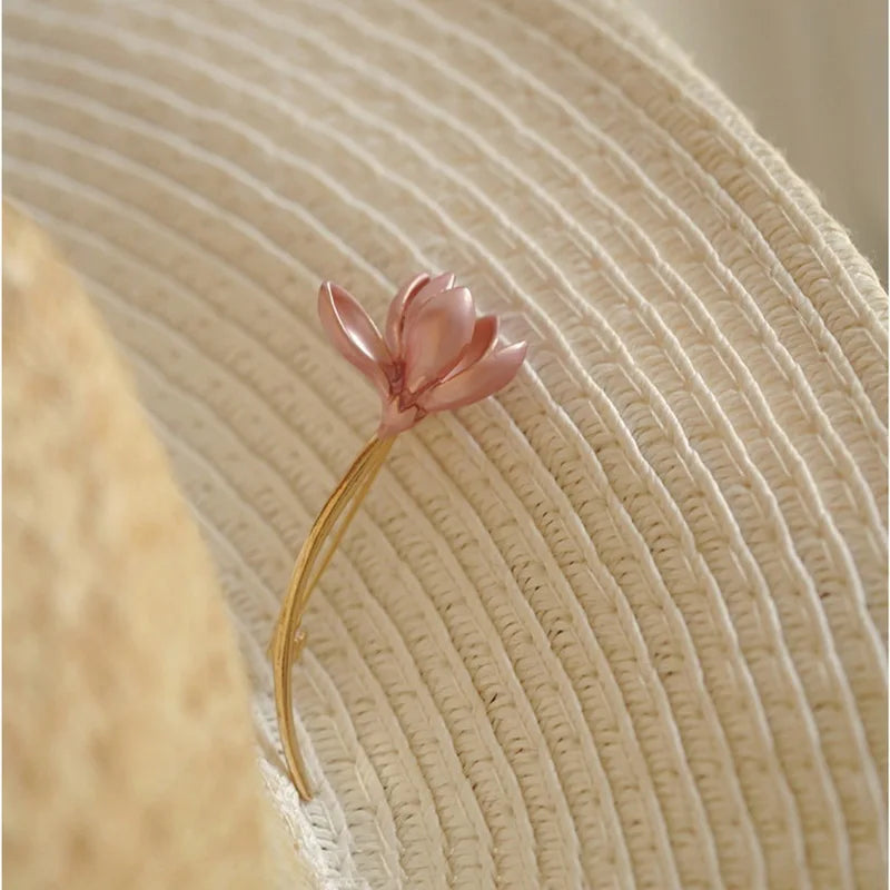 Pink Lotus Flower Enamel Brooches