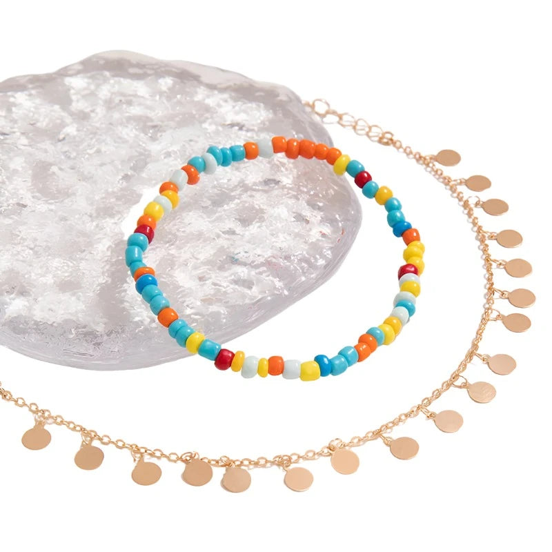 Rainbow Colorful Beaded Anklets