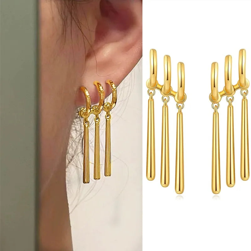 Triple  Dangle Long Earrings