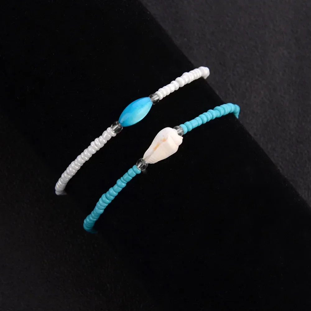 Bohemia Blue White Beads Anklets