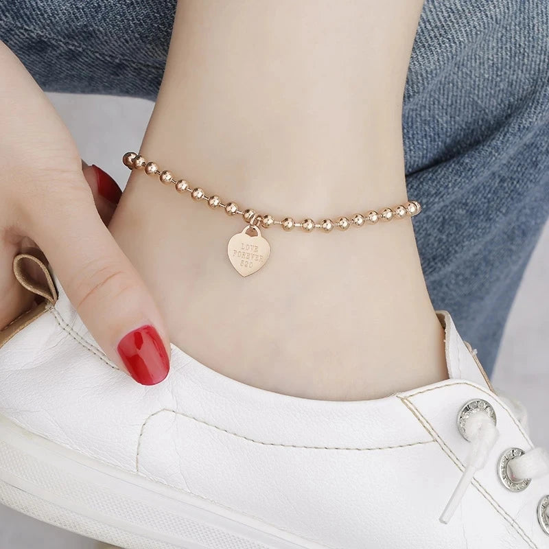 Round Beads Heart-shaped Anklets