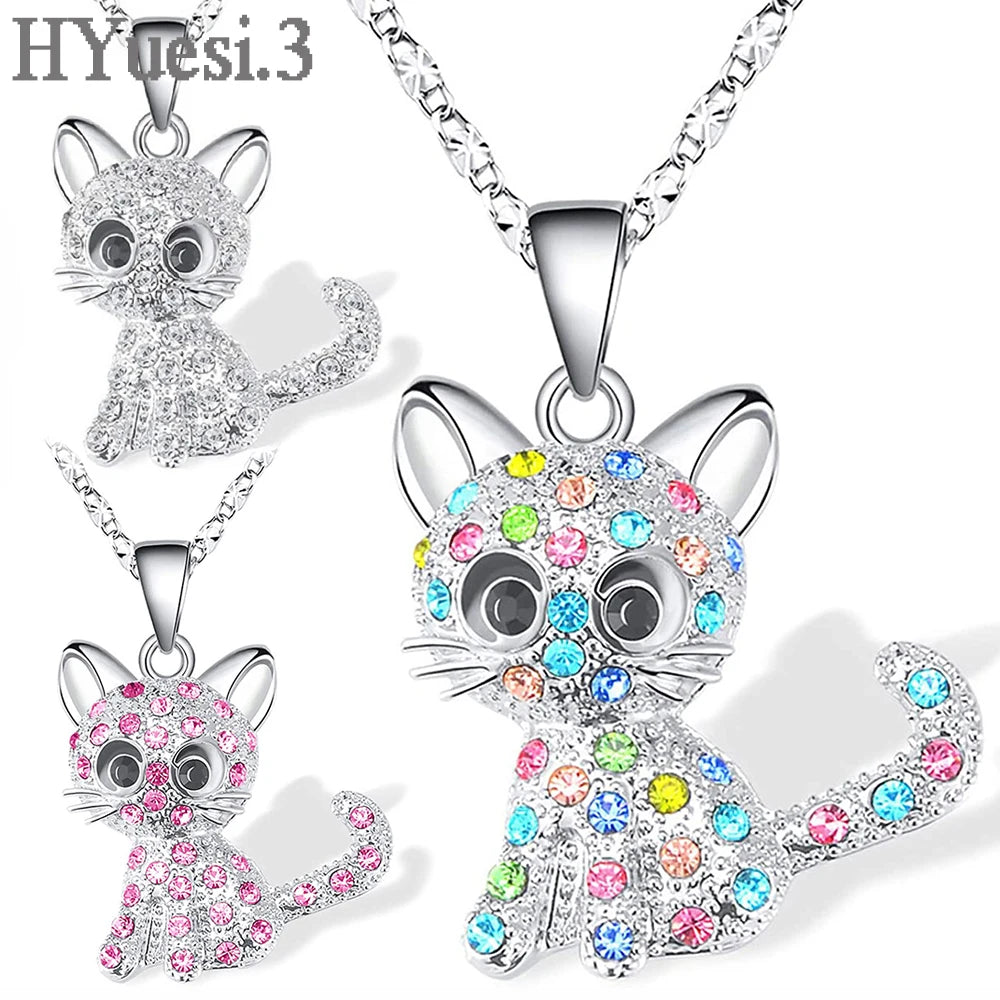 Colorful Cat Pendant Necklace