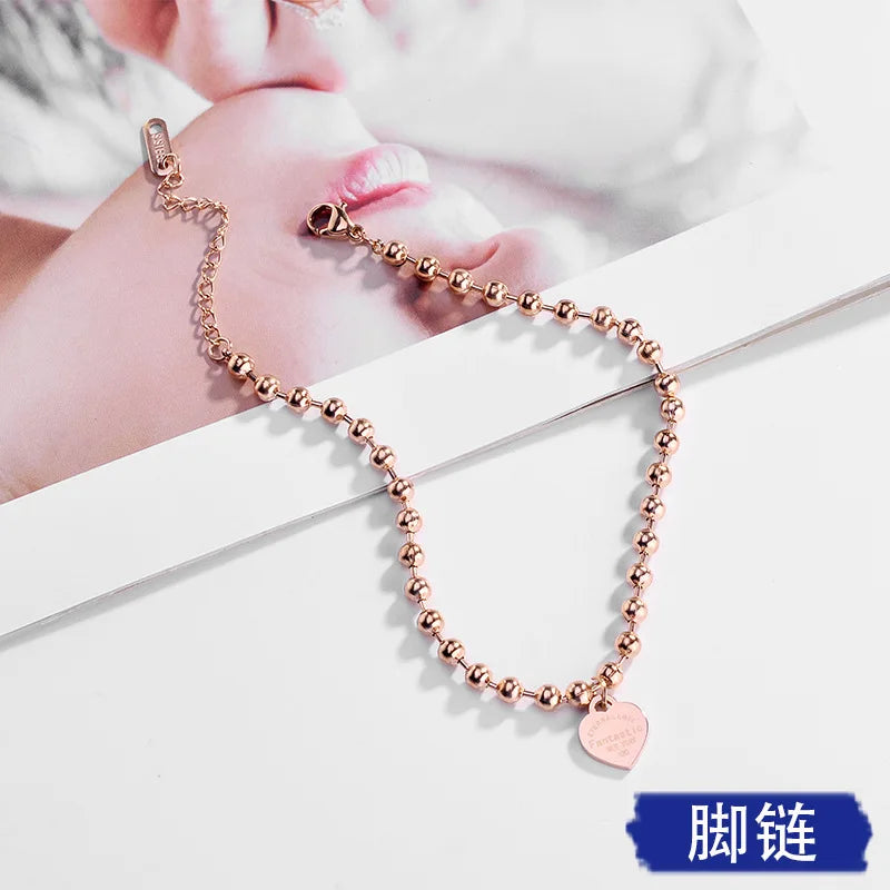 Round Beads Heart-shaped Anklets