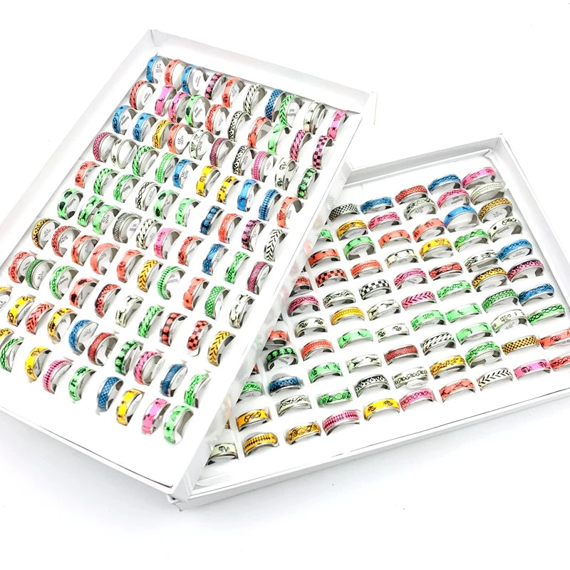 20pcs Luminous Stainless Steel Stickers Rings Fashion Jewelry For Men and Women Glow in The Dark