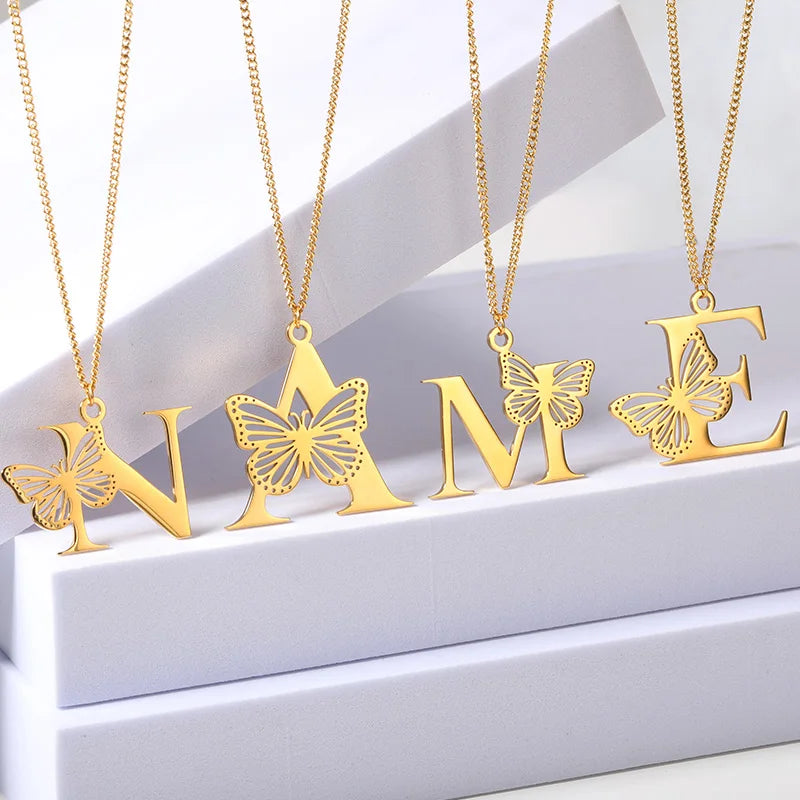 Dainty Big Butterfly Letters Necklaces