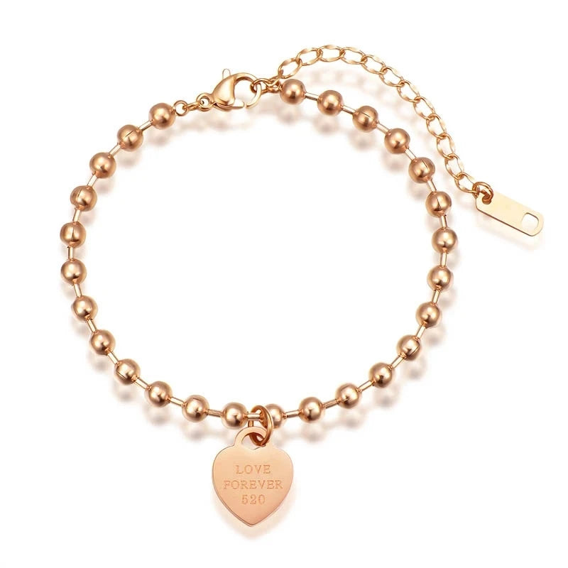 Round Beads Heart-shaped Anklets
