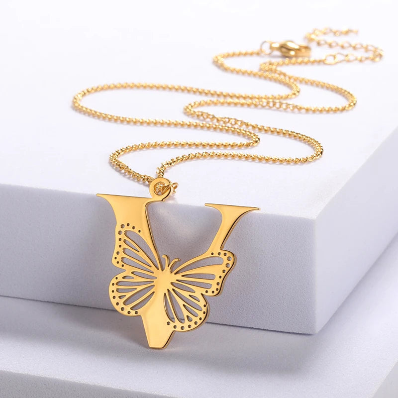 Dainty Big Butterfly Letters Necklaces