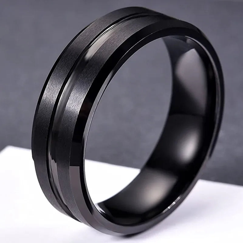Black Groove Beveled Ring