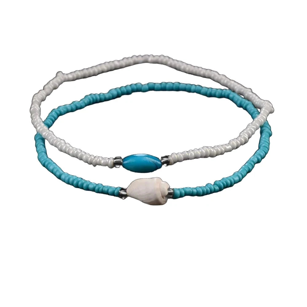 Bohemia Blue White Beads Anklets
