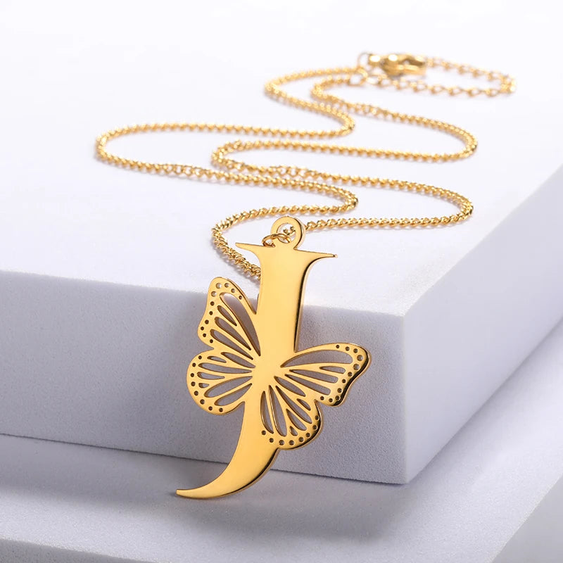 Dainty Big Butterfly Letters Necklaces