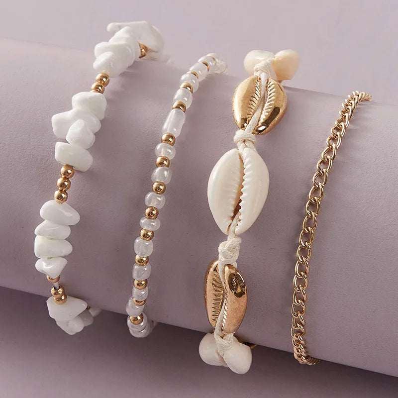 Crushed Stone Shell Charm Anklets
