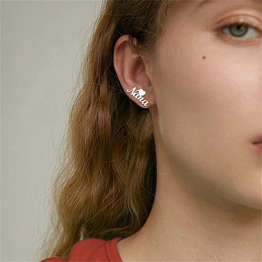 Custom Name Heart Star Earrings