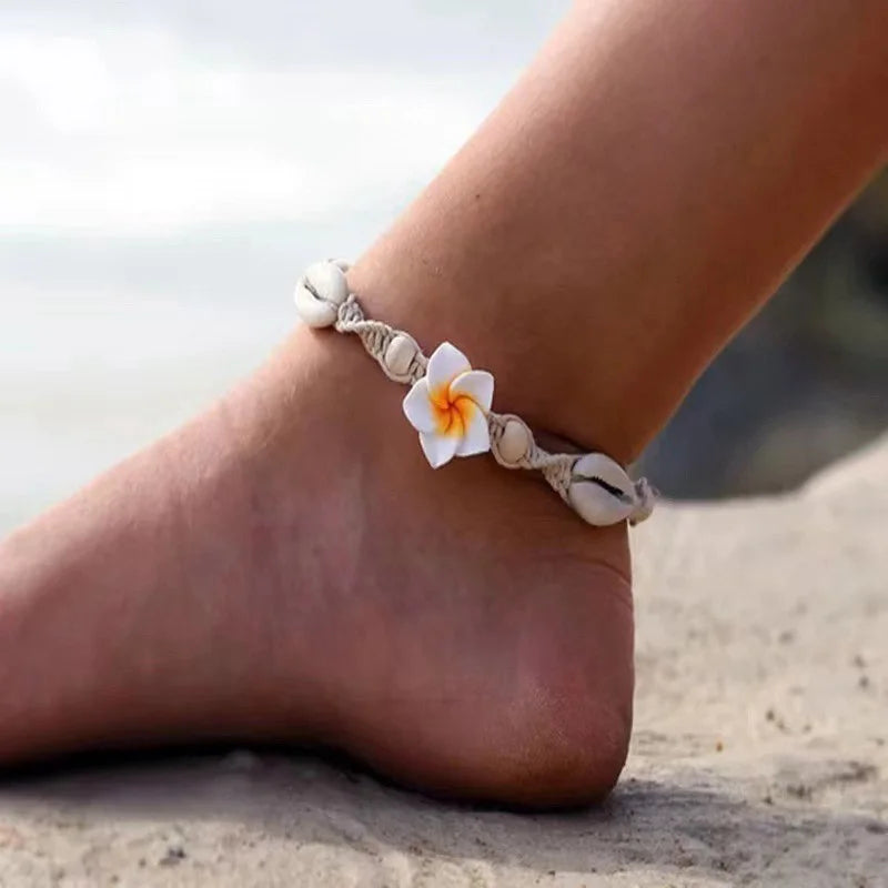 Sea Shell Flower Woven Anklet