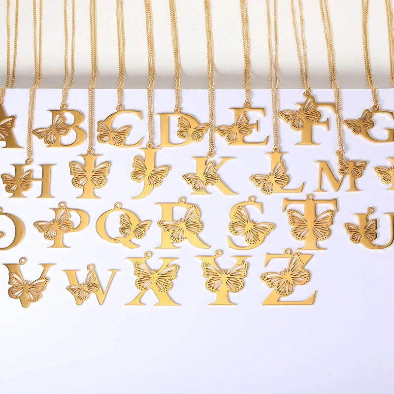 Dainty Big Butterfly Letters Necklaces