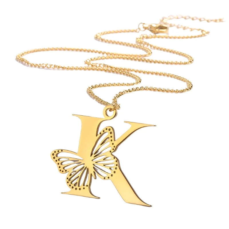 Dainty Big Butterfly Letters Necklaces