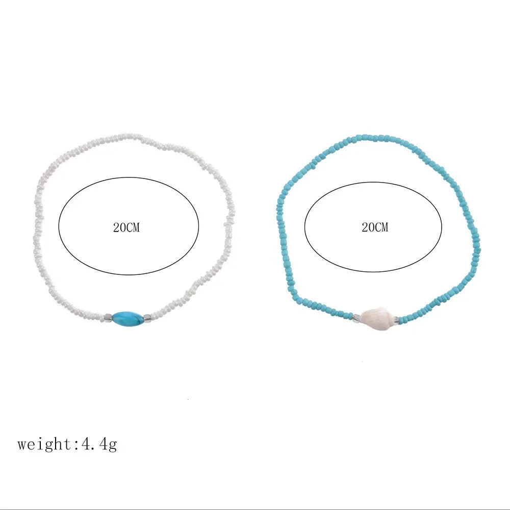 Bohemia Blue White Beads Anklets